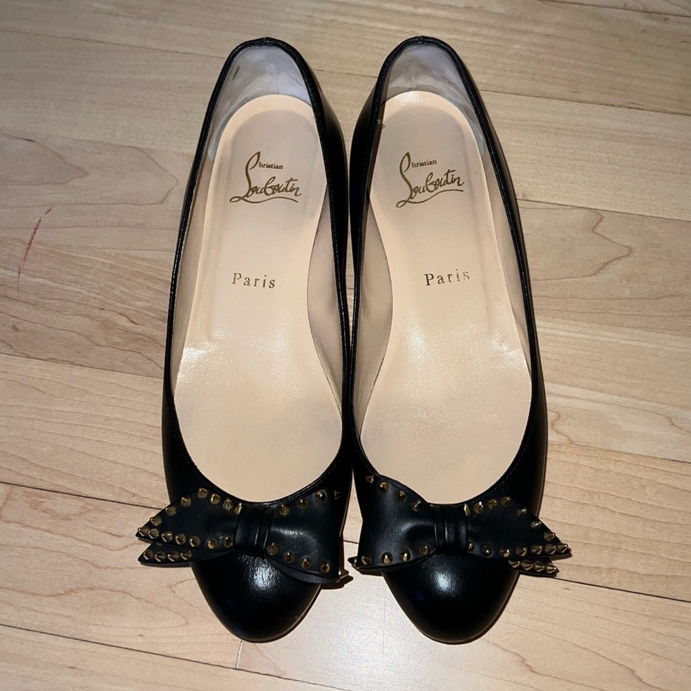 Christian Louboutin Ballalarina flat. Black and gold studs. Size 37